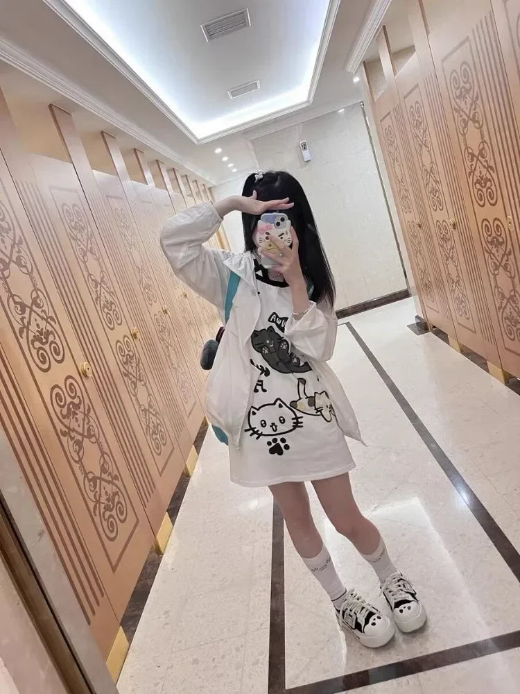 Japanese Women Off Shoulder Graphic T Shirts Y2k Kawaii Cute Cartoon Print T-shirt Top Summer Aesthetic Grunge Fairy Tees