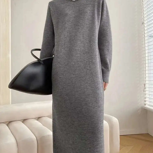 Load image into Gallery viewer, Women Rose Red Casual Midi Elegant Knitting Dress New Round Neck Long Sleeve Fashion Tide Spring Autumn 2025 1DH6450

