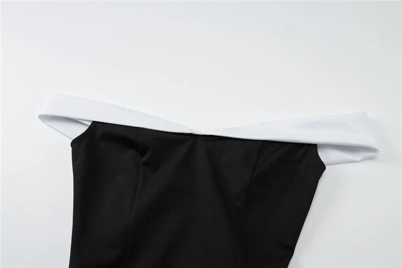 Off-shoulder Strapless Sexy Mini Dress Women Fashion Patchwork Sleeveless Backless High Waist A-line Club Party Dress