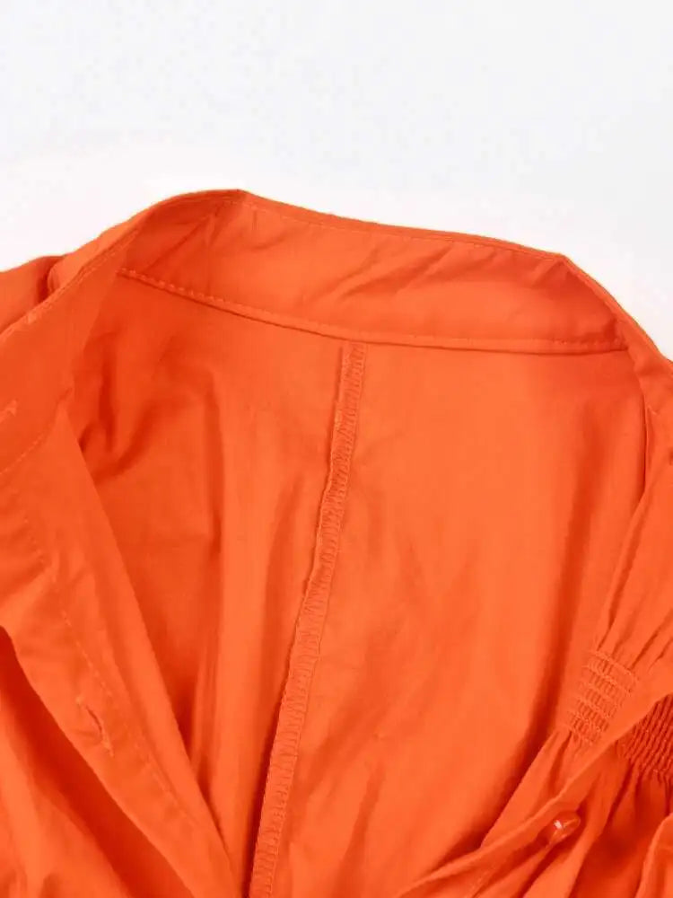 Women Orange Irregular Pleated Big Size Dress New Stand Collar Long Sleeve  Fashion Tide Spring Autumn 2025  1DF4807115