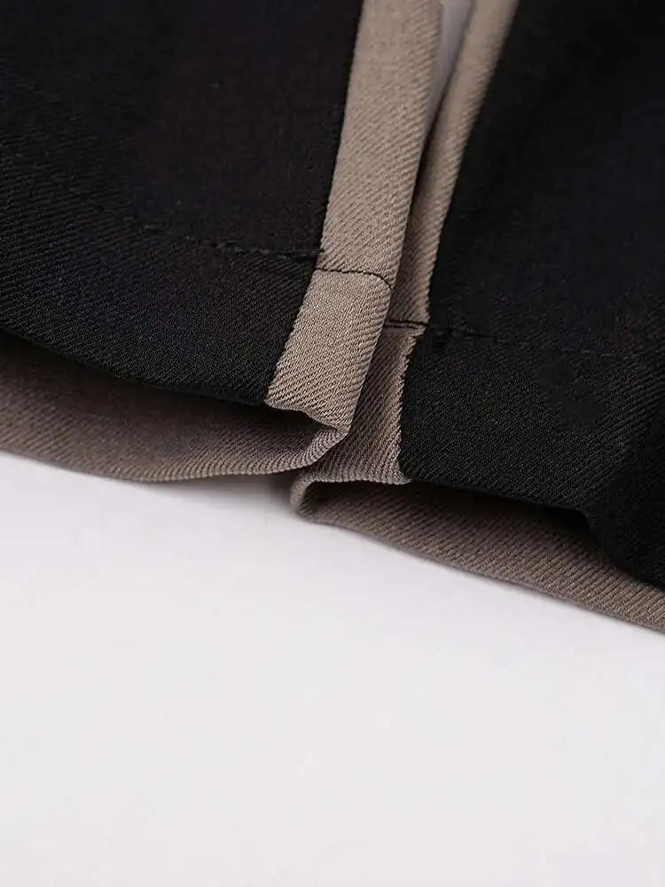 High Elastic Waist Black Color-block Long Wide Leg Pants New Trousers Women Fashion Tide Spring Autumn 2025 CPG1660