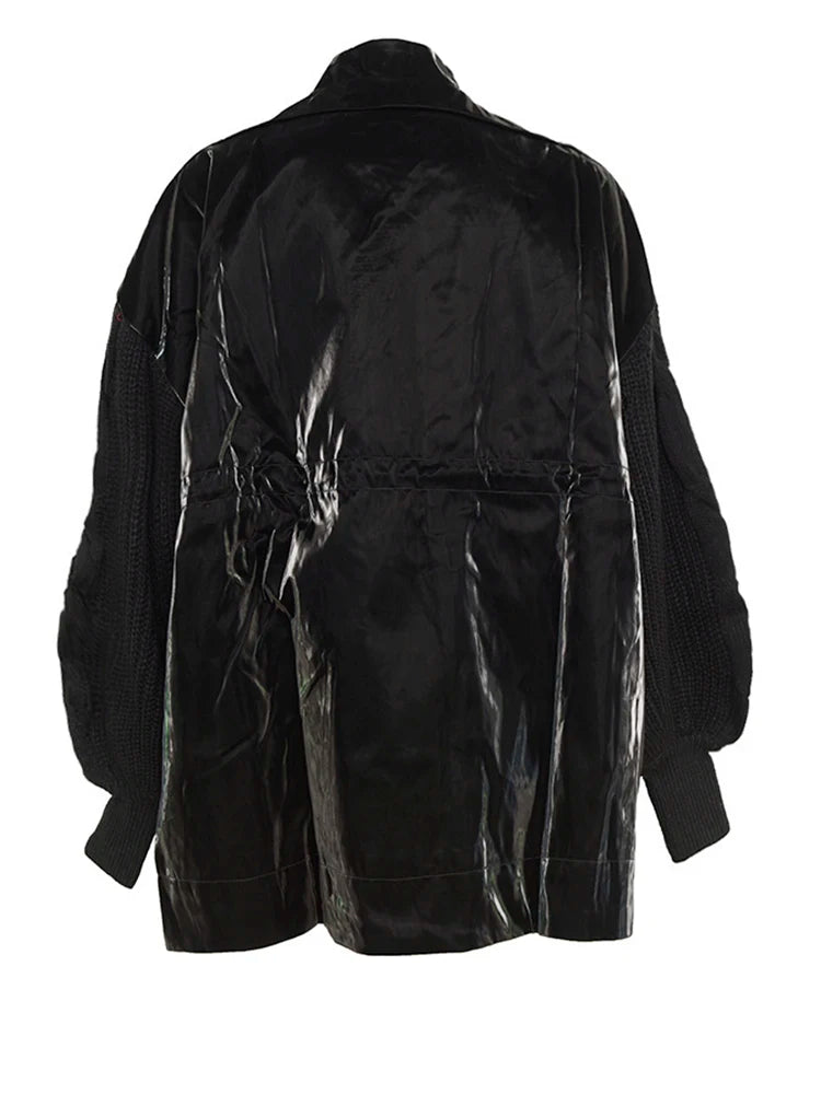 Loose Fit Knitting Drawstring Split Big Size Jacket New Stand Collar Long Sleeve Women Coat Fashion Spring 2025 WB67801