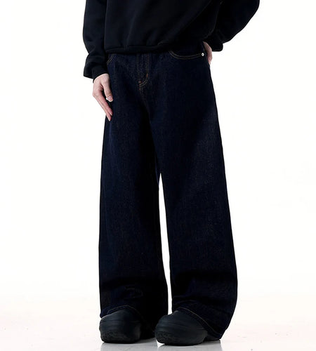 Male Jeans New American Wide Leg Solid Color Design Loose Curved Knife Denim Pants Full Length Stylish Spring 2025 9W1369