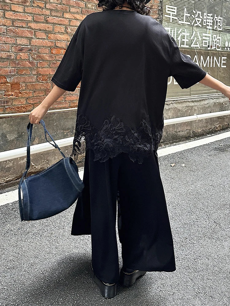 High Elastic Waist Black Pattern Printed Long Wide Leg Pants New Trousers Women Fashion Tide Spring Autumn 2025 1DJ0899