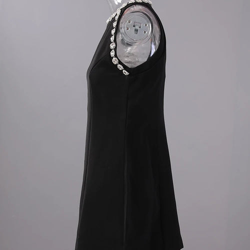 Load image into Gallery viewer, Women Black Rhinestones Spliced Elegant Slim Vest Dress New Round Neck Sleeveless Fashion Tide Spring Summer 2025 CPG2981
