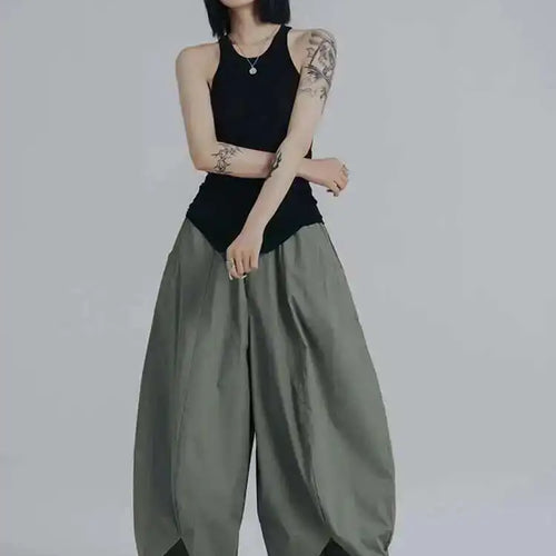 Load image into Gallery viewer, High Elastic Waist Army Green Irregular Wide Leg Trousers New Loose Fit Pants Women Fashion Spring Autumn 2025 1DE8420
