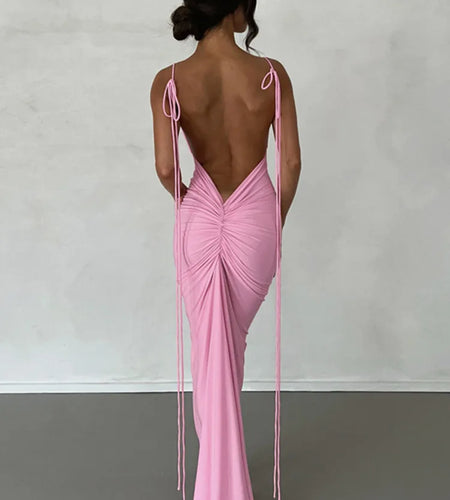 Elegant Sleeveless Summer 2024 New Women Fashion Strap Sexy Open Back Slim Wrap Hip Dress Slim Fit Party Evening Dress