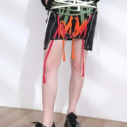 Load image into Gallery viewer, High Elastic Waist clolorful  Asymmetrical Bandage Midi Half-body Skirt Women Fashion Tide New Spring Summer 2025 1W91209
