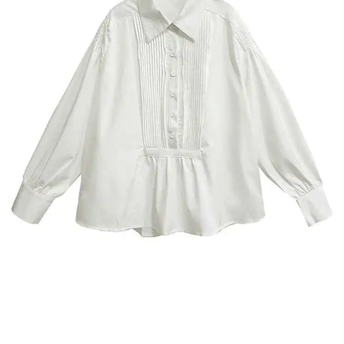 Load image into Gallery viewer, Women White Pleated Spliced Elegant Big Size Blouse New Lapel Long Sleeve Shirt Fashion Tide Spring Autumn 2025 1DH9133
