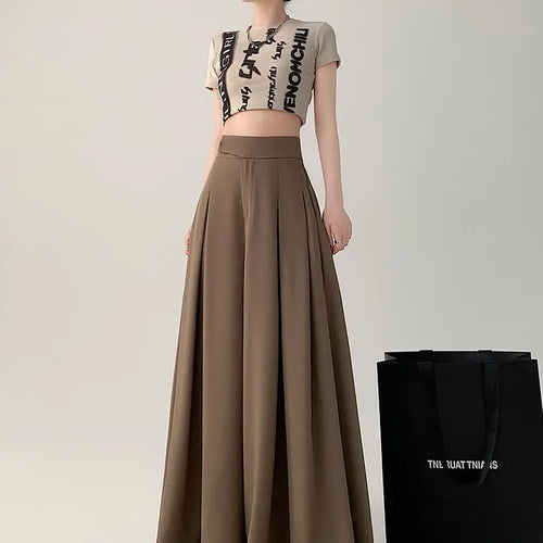 Load image into Gallery viewer, Women Black Elegant Wide Leg Long Pant Summer Brown High Waist Baggy Pleated Trousers Gray Pockets Fashion Simplicity Fashion

