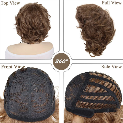 Load image into Gallery viewer, Synthetic Hair Curly Short Wigs for Women Brown Wig with Bangs Natural Hairstyles Mommy Wig Short Fluffy Wigs for Christmas Gift
