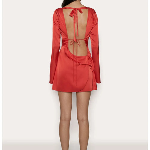 Load image into Gallery viewer, Elegant Long Sleeved Bodycon Dress Women Lace Up Open Back Slim Fit Mini Dress Female Fashion Party Club Evening Dress
