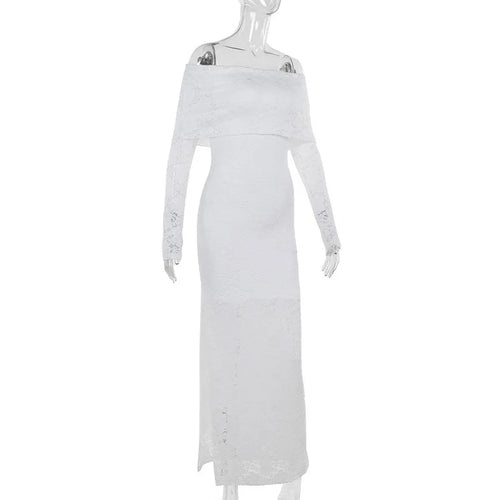Load image into Gallery viewer, Lace Off-shoulder Sexy Maxi Dress For Women White Strapless Long Sleeve Backless Bodycon Club Party Sexy Long Dress
