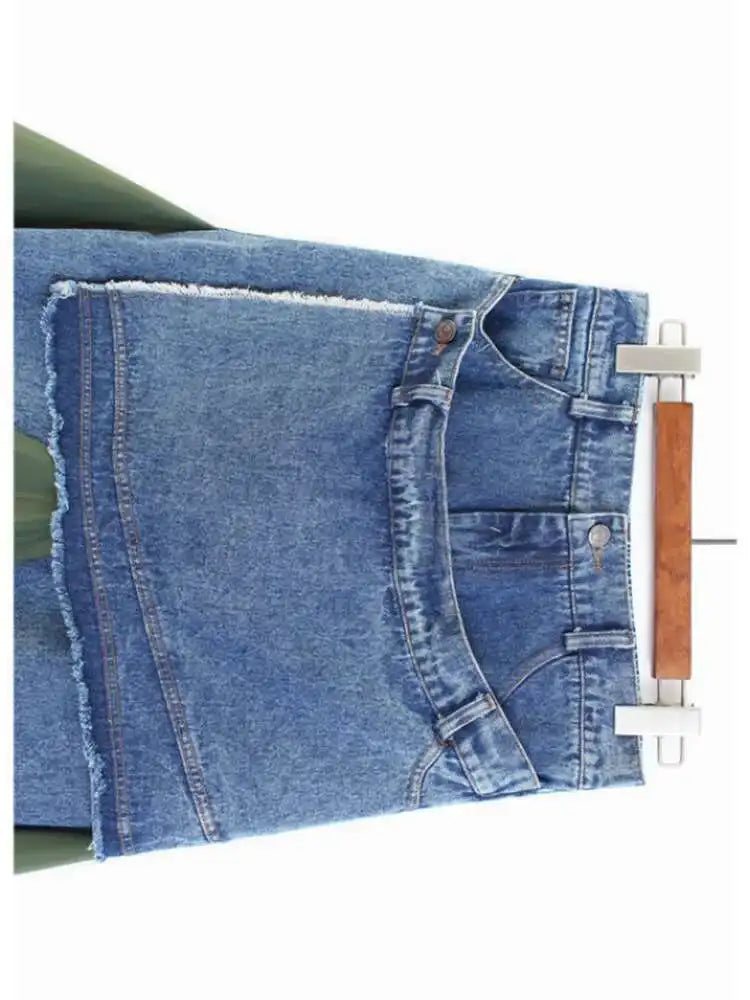 High Elastic Waist Black Denim Color-block Irregular Half-body Skirt Women Fashion Tide New Spring Autumn 2025 1DJ0125
