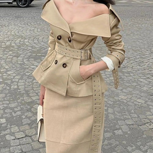 Load image into Gallery viewer, Slimming Spliced Lace Up Elegant Jackets for Women V Neck Long Sleeves Patchwork Double Breasted Jacket Female New
