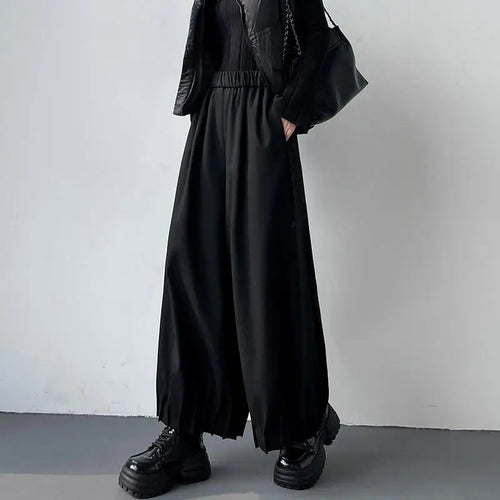 Load image into Gallery viewer, Women Black High Waist Pleated Woolen Ankle-length Pant Grey Versatile Wide Leg Trousers 2024 Autumn Winter Streetwear Simple
