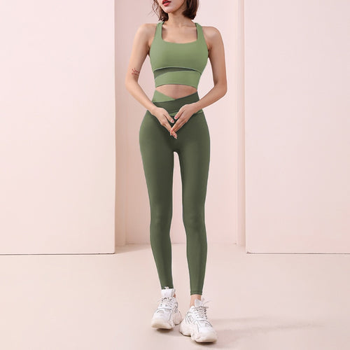 Load image into Gallery viewer, Women Sportswear Suit Bandage Patchwork Sports Bra Sexy High Waist Leggings Workout Athletic Fitness Clothing Two Piece Yoga Set
