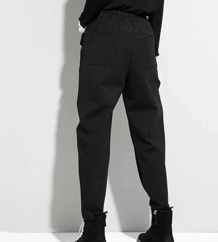 High Elastic Waist Black Pockets Casual Harem Pants New Loose Fit Trousers Women Fashion Tide Spring Autumn 2025 1DF4709