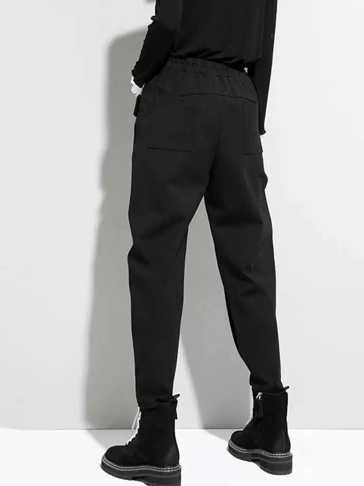 High Elastic Waist Black Pockets Casual Harem Pants New Loose Fit Trousers Women Fashion Tide Spring Autumn 2025 1DF4709