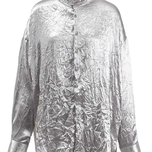 Load image into Gallery viewer, Women Black Pleated Buckle Big Size Vintage Blouse New Stand Collar Long Sleeve Shirt Fashion Spring Autumn 2025 CPG1416
