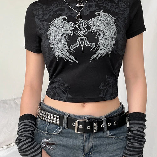 Load image into Gallery viewer, Mall Goth Grunge Fairycore Graphic Print Short Sleeve T-shirt Summer Tee Dark Academia Crop Tops Streetwear Aesthetic
