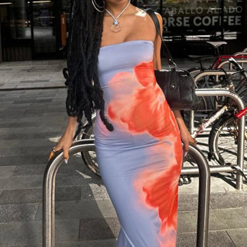 Load image into Gallery viewer, Fashion Elegant Tie Dye Holidays Long Dress Strapless Split Bodycon Club Party Sexy Summer Dresses Women Beach Print
