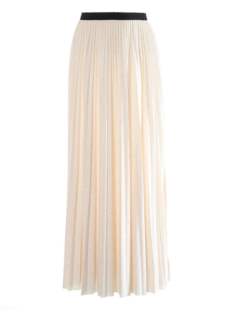 High Elastic Waist Purple Rhinestones Pleated A-line Half-body Skirt Women Fashion Tide New Spring Autumn 2025 1DJ1032