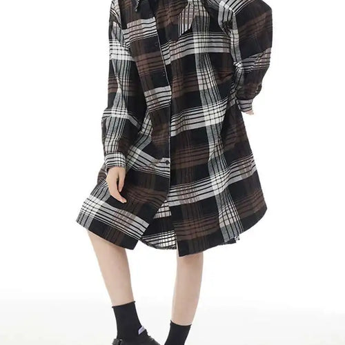 Load image into Gallery viewer, Women Plaid Big Size Knee-Length Shirt Dress New Lapel Long Sleeve A-line Loose Fit Fashion Spring Autumn 2025 1DH2091
