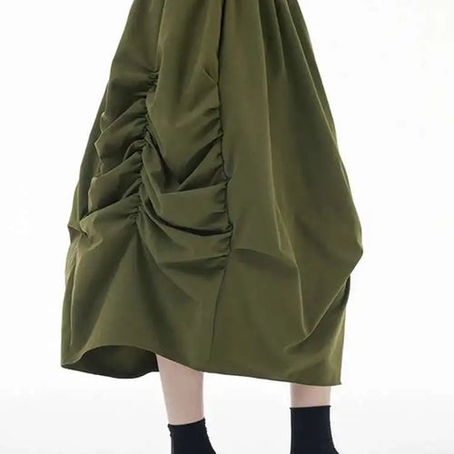 Load image into Gallery viewer, High Elastic Waist Army Green Pleated Irregular Midi Half-body Skirt Women Fashion Tide New Spring Autumn 2025 1DH7789
