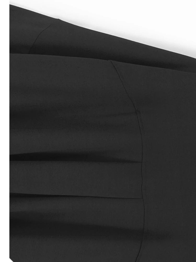 Women Black Pleated Hollow Out Big Size Elegant Mini Dress New V-Neck Long Sleeve Fashion Tide Spring Autumn 2025 1DH9549