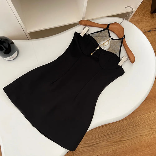 Load image into Gallery viewer, Summer 2024 Black Patchwork Lace Sleeveless Backless Elegant Sexy Club Halter Short Dress Women Festival Hollow Out  Party Dress
