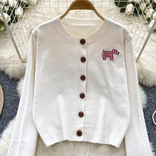 Load image into Gallery viewer, Women Ladies Fashion Embroidery Cardigans Tops Spring Autumn Y2k Vintage Round Neck Single Breasted Short Knitted Sweater Street
