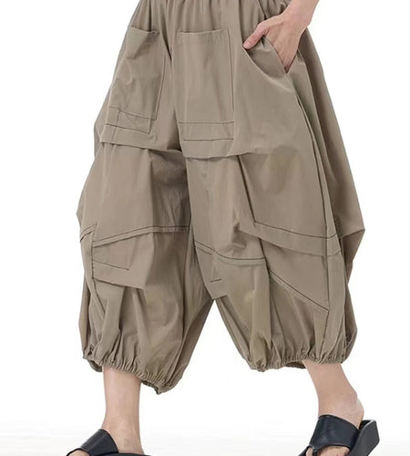 High Elastic Waist Khaki Topstitched Pleated Wide Leg Pants New Trousers Women Fashion Tide Spring Autumn 2025 1DH9548