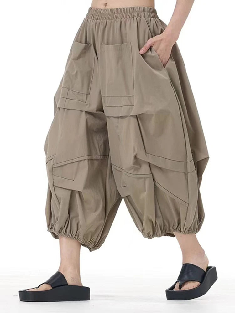 High Elastic Waist Khaki Topstitched Pleated Wide Leg Pants New Trousers Women Fashion Tide Spring Autumn 2025 1DH9548