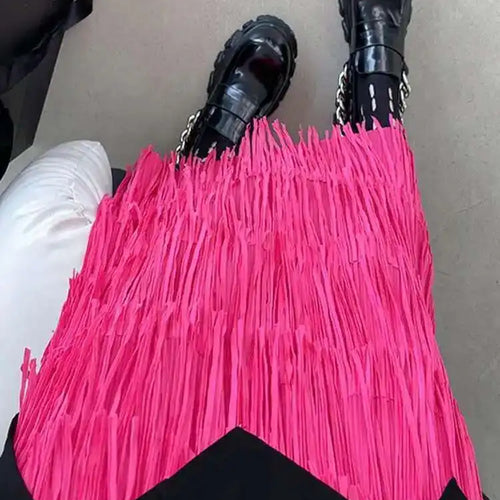 Load image into Gallery viewer, High Elastic Waist Red Pleated Tassels Long Elegant Half-body Skirt Women Fashion Tide New Spring Autumn 2025 1DF8296
