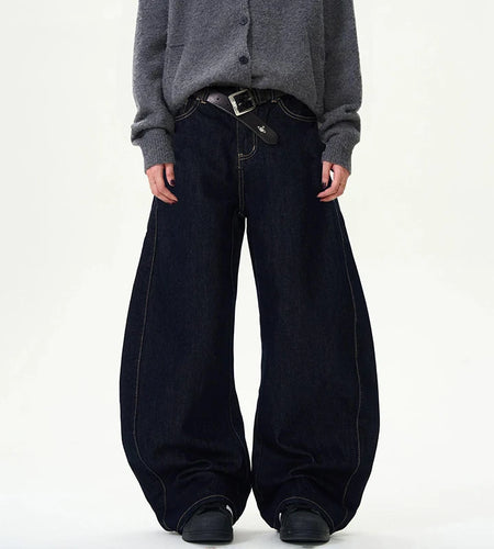 Men's Jeans New American Wide Leg Curved Knife Denim Pants Loose Solid Color Male Trendy Trousers 2025 Spring 9W1458