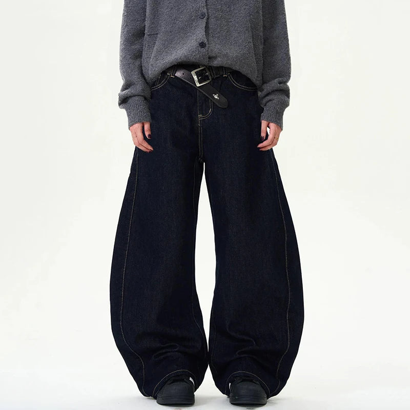 Men's Jeans New American Wide Leg Curved Knife Denim Pants Loose Solid Color Male Trendy Trousers 2025 Spring 9W1458