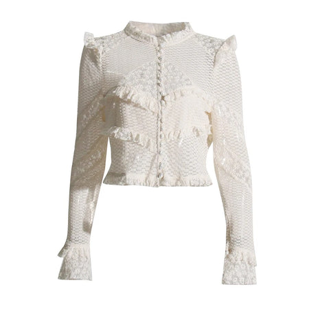 Solid Patchwork Embroidery Elegant Slimming Shirts For Women Stand Collar Long Sleeve Temperament Shirt Female