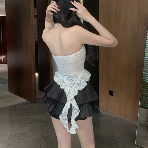 Load image into Gallery viewer, Coquette Tube Tops y2k Women Sheer See Through Off Shoulder Irregular Ruffle Hem Bandeau Vest 2000s Clothing Streetwear
