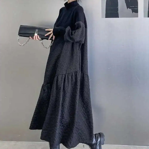 Load image into Gallery viewer, Women Black Knitting Big Size Long Dress New Turtleneck Long Sleeve Loose Fit Fashion Tide Spring Autumn 2025 1DH0797
