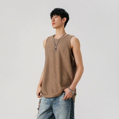 Load image into Gallery viewer, Loose Male Vest Loose Stripe Sleeveless T-shirt Pullover Solid Color T-shirts Men&#39;s Casual Top Summer Trend Handsome 9W1297
