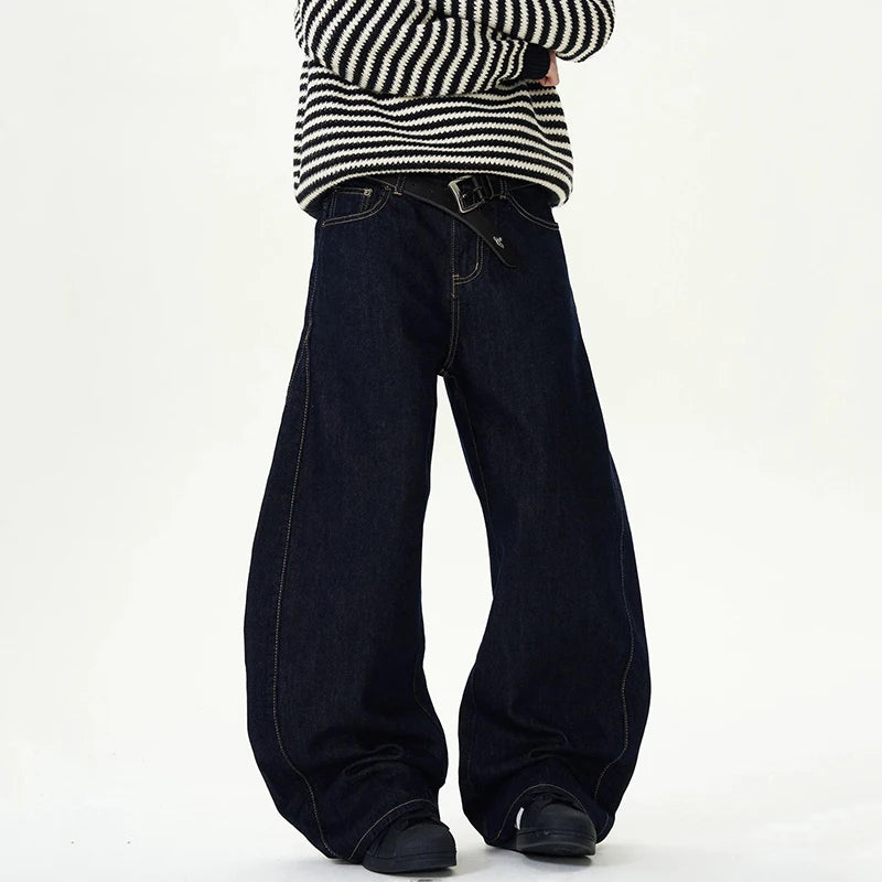 Men's Jeans New American Wide Leg Curved Knife Denim Pants Loose Solid Color Male Trendy Trousers 2025 Spring 9W1458