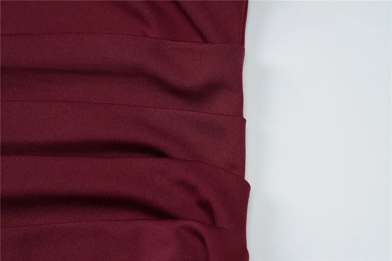 Strapless Backless Sexy Maxi Dress For Women Burgundy Mesh Sleeve Off-shoulder Bodycon Club Party Evening Long Dress