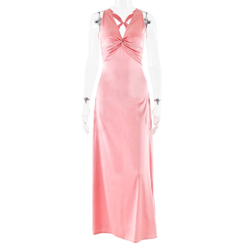 Load image into Gallery viewer, Satin Bow Backless Sexy Maxi Dress For Women Gown Fashion V Neck Sleeveless Club Party Evening Dress Elegant
