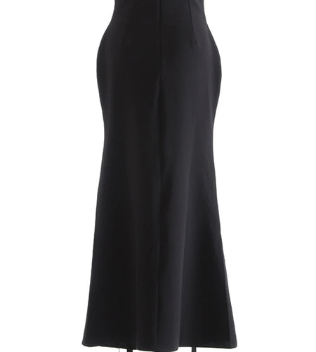 High Waist Black Bandage Slit Chiffon Long Mermaid Half-body Skirt Women Fashion Tide New Spring Autumn 2025 1DJ0911