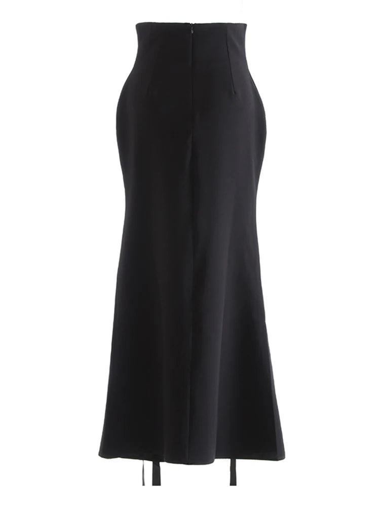 High Waist Black Bandage Slit Chiffon Long Mermaid Half-body Skirt Women Fashion Tide New Spring Autumn 2025 1DJ0911