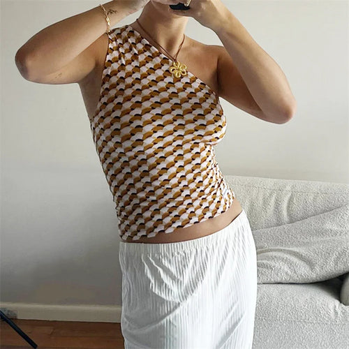 Load image into Gallery viewer, One Shoulder Tank Top for Women Floral Print Sleeveless Backless Vest Cropped T Shirt y2k Aesthetic Clothing Streetwear
