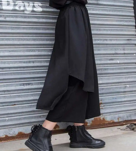 High Elastic Waist Black Chiffon Asymmetric Pants New Loose Fit Trousers Women Fashion Tide Spring Autumn 2025 1DF4656