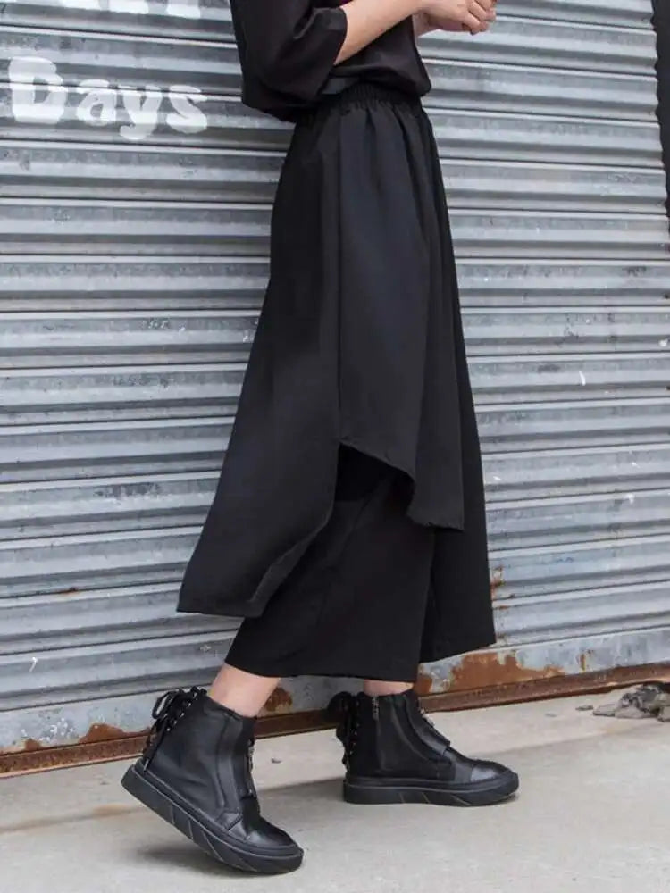 High Elastic Waist Black Chiffon Asymmetric Pants New Loose Fit Trousers Women Fashion Tide Spring Autumn 2025 1DF4656