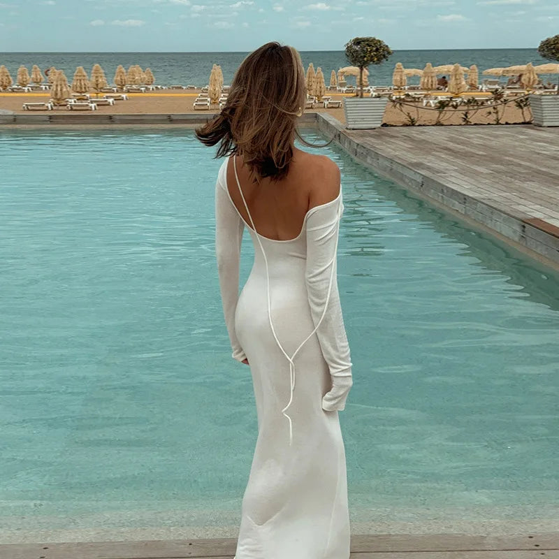 Sexy Long Sleeve Backless Bodycon Maxi Dress Women Slim High Waist Elegant O-neck Holiday Dress Ladies Outfits Autumn